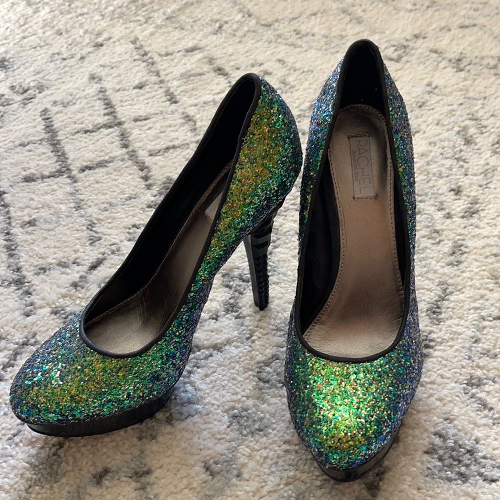 Rachel Roy green glitter heels